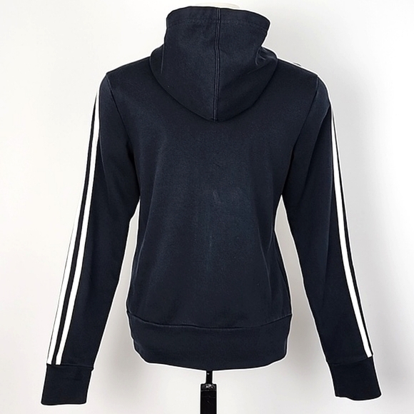 Adidas Women's Navy White Full  Zip Hoodie 3 Stripes Pockets Size Medium - Picture 3 of 13